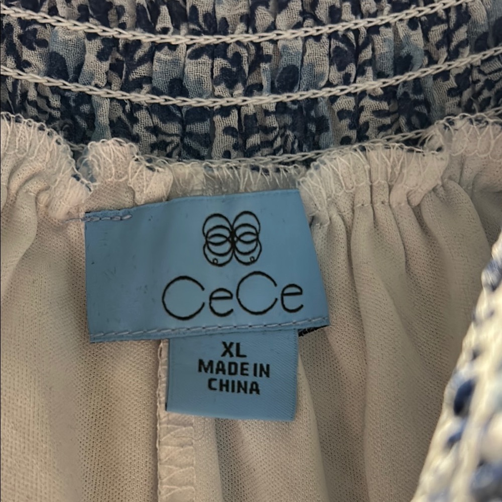 CeCe Navy Patterned Ruffle Blouse - Picture 2 of 2